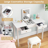 Vanity Desk Makeup Dressing Table with Flip Top Mirror and Drawers-White