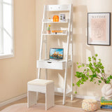 Dressing Table with Mirror Stool 2 Shelves Makeup Table Multifunctional Mdf Table 60x40x180cm White