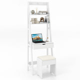 Dressing Table with Mirror Stool 2 Shelves Makeup Table Multifunctional Mdf Table 60x40x180cm White