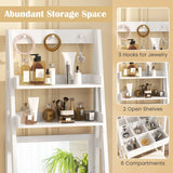 Dressing Table with Mirror Stool 2 Shelves Makeup Table Multifunctional Mdf Table 60x40x180cm White
