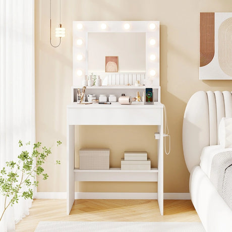 Vanity Desk with Mirror and Lights-White