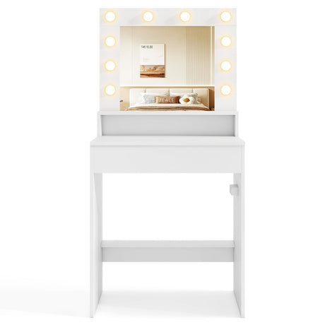 Vanity Desk with Mirror and Lights-White