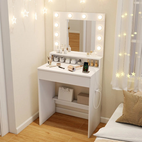 Vanity Desk with Mirror and Lights-White