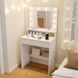 Vanity Desk with Mirror and Lights-White