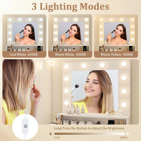 Vanity Desk with Mirror and Lights-White