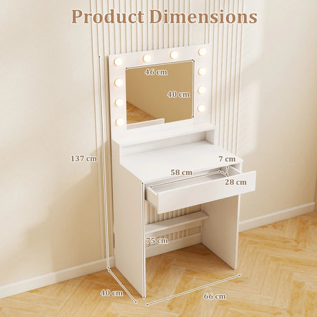 Vanity Desk with Mirror and Lights-White