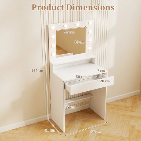 Vanity Desk with Mirror and Lights-White