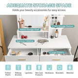 Vanity Set with Large Mirror Makeup Table with Stool and LED Lights-White