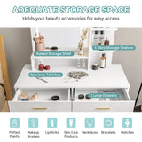 Vanity Set with Large Mirror Makeup Table with Stool and LED Lights-White