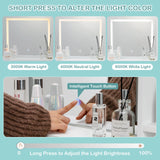Vanity Set with Large Mirror Makeup Table with Stool and LED Lights-White