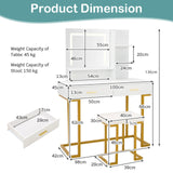 Vanity Set with Large Mirror Makeup Table with Stool and LED Lights-White