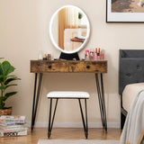 Vanity Set with LED Lighted Mirror and Soft Cushioned Stool  for Bedroom-Rustic Brown