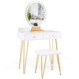 Vanity Set with LED Lighted Mirror and Soft Cushioned Stool  for Bedroom-White