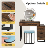 Vanity Table and Stool Set with 3-Color Touch Screen Lighted Swivel Mirror-Brown