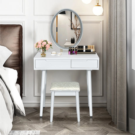 Vanity Table Set with Surrounded LED Tape Lights-White