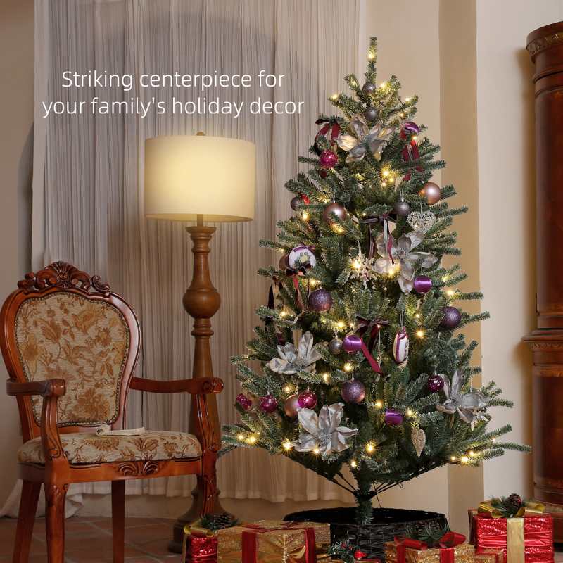 HOMCOM 6ft Artificial Christmas Tree, with Purple Decorations and Lights