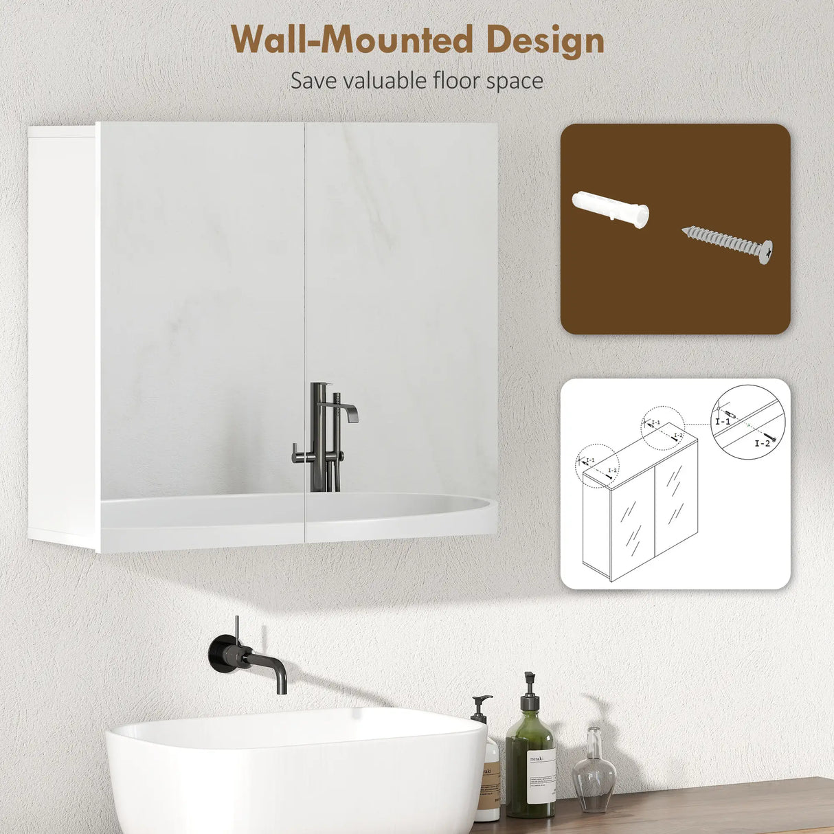 HOMCOM Double-Door Bathroom Mirror Cabinet - White