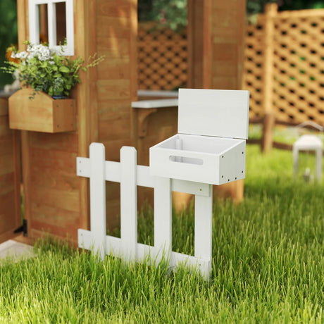 Outsunny Wooden Playhouse for Kids with Door, Windows, Mailbox, Flower Pot Holder, Serving Station, Bench for Children, Yellow