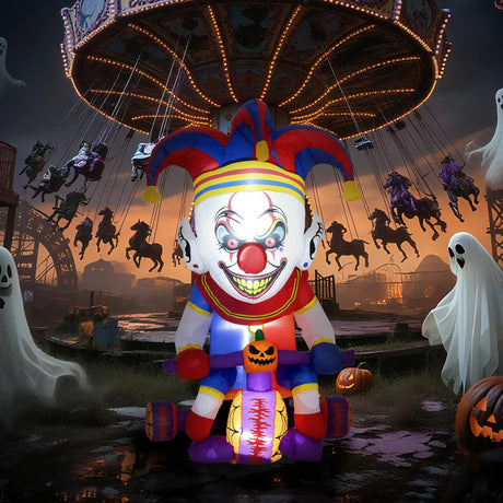 Outsunny 4ft Halloween Inflatable Clown on Bicycle, Blow Up Outdoor Halloween Decoration with 3 Built-in LED Lights for Garden, Party Indoor Outdoor