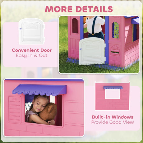 AIYAPLAY 5-in-1 Playhouse for Kids Outdoor Indoor with Basketball Hoop, Football Goal, Dartboard, Ring Toss for 2-5 Years, Pink