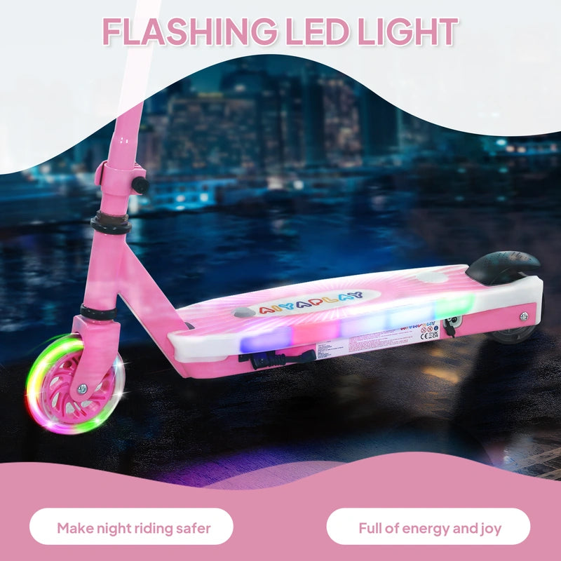 AIYAPLAY Electric Scooter for Kids Ages 4-7, with Auxiliary Rear Wheels, Flashing LED Light and Electric Brake, Kids Electric Scooter for Boys Girls, 6 KM/H & 8 KM, Pink