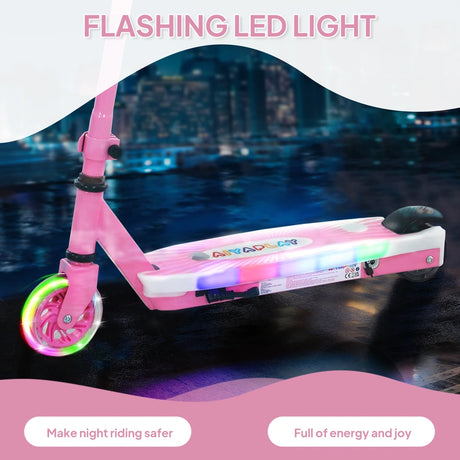 AIYAPLAY Electric Scooter for Kids Ages 4-7, with Auxiliary Rear Wheels, Flashing LED Light and Electric Brake, Kids Electric Scooter for Boys Girls, 6 KM/H & 8 KM, Pink