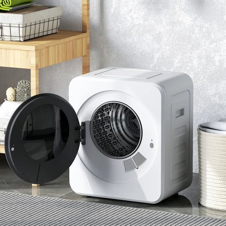 HOMCOM 4 kg Vented Tumble Dryer, 800W Compact Freestanding Front Tumble Dryer with Stainless Steel Tub and Customisable Timer, Wall-Mounted Portable Small Clothes Drying Machine, White