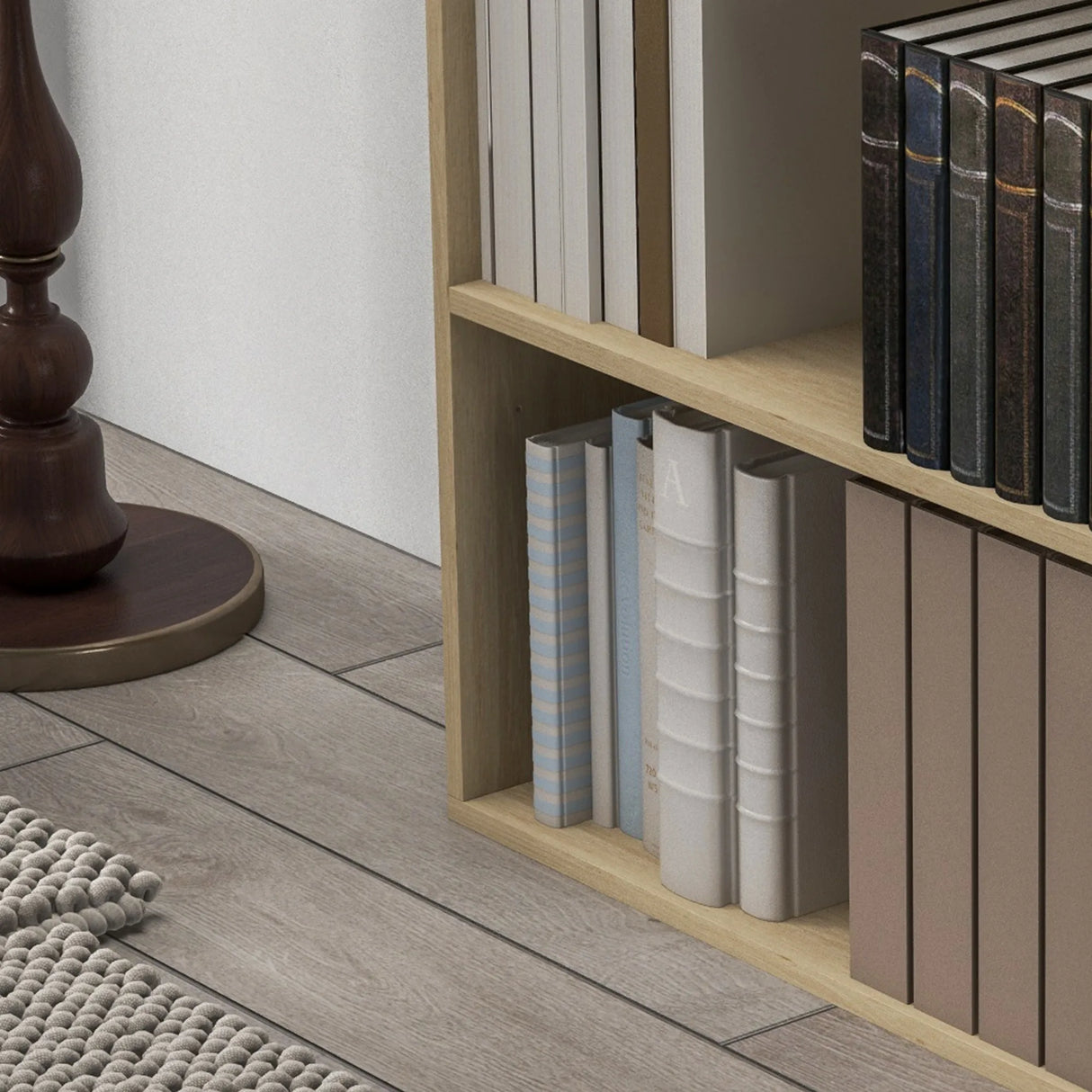 HOMCOM 2 Tier Bookshelf, Low Bookcase with Adjustable Shelf, 2 Compartments for Home Office, Living Room, Study, Natural