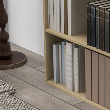 HOMCOM 2 Tier Bookshelf, Low Bookcase with Adjustable Shelf, 2 Compartments for Home Office, Living Room, Study, Natural