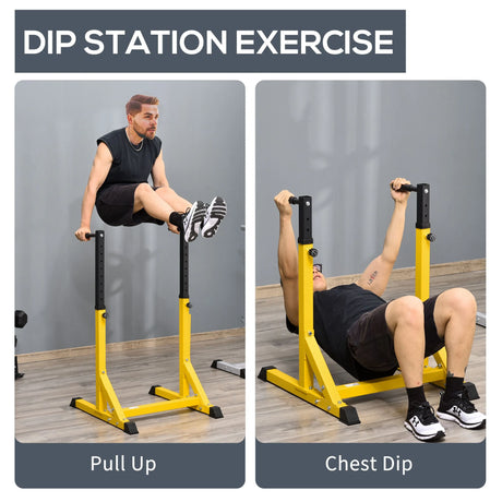 HOMCOM 83.5L x 71.5W x 126H cm Dip Station Chin Up Parallel Bars Pull Up Power Tower Home Gym Workout Bicep Tricep Fitness Equipment Height Adjustable