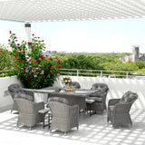 Outsunny Seven-Piece Rattan Dining Set - Light Grey