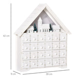 HOMCOM 24-Drawer Christmas Advent Calendar, Wooden Light-Up Traditional Decoration, Adults Kids Countdown Holiday House w/ Lights Handle White