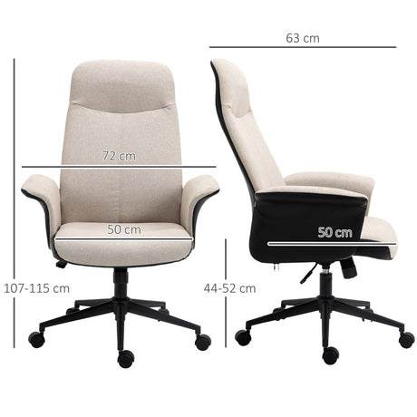 Vinsetto Office Chair, Linen Fabric Desk Chair, Comfortable Computer Chair with Adjustable Height, Padded Armrests and Swivel Wheels, Beige