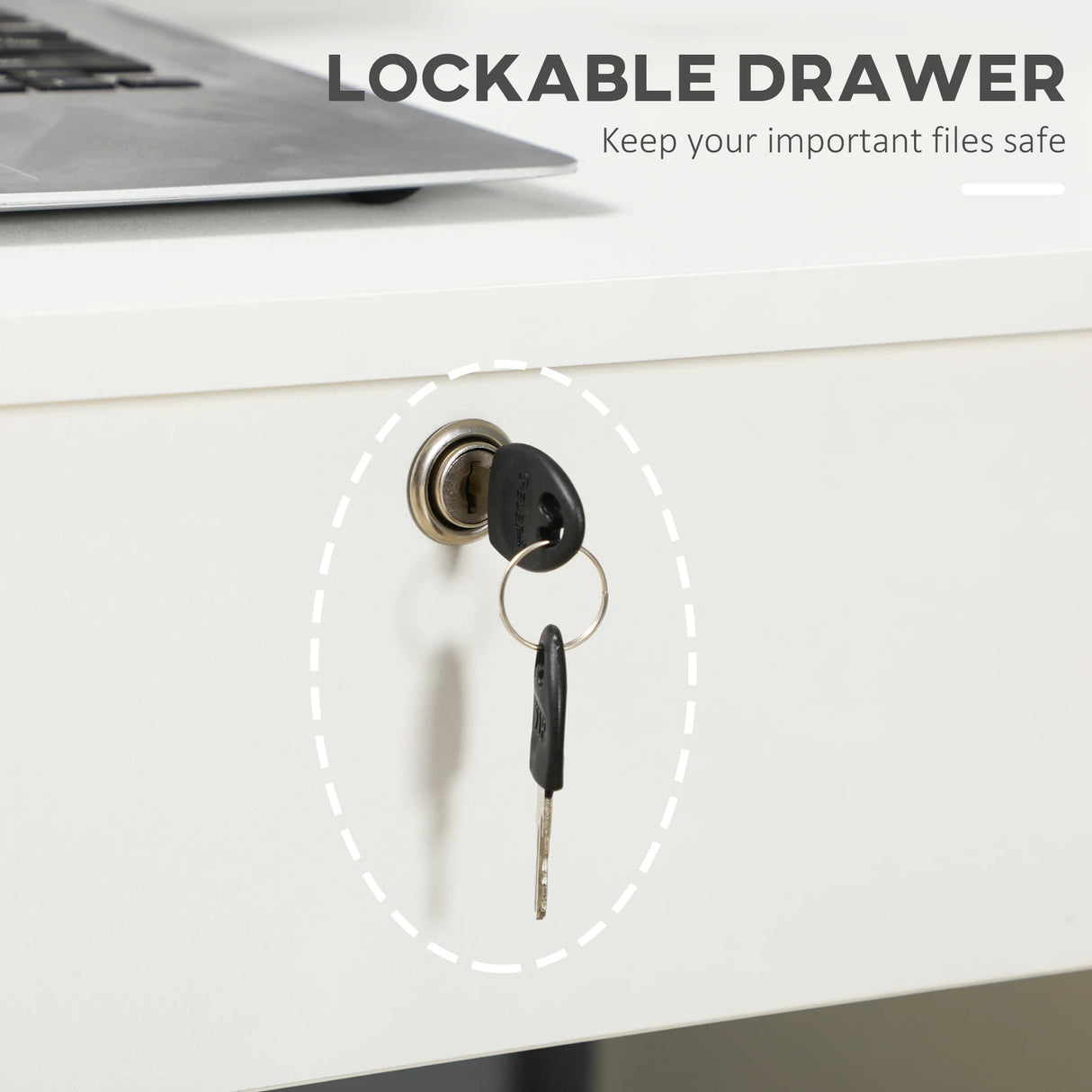 HOMCOM Computer Desk, Home Office Desk with Lockable Drawer, Storage Shelf for Study Bedroom, 110 x 50 x 76 cm, White