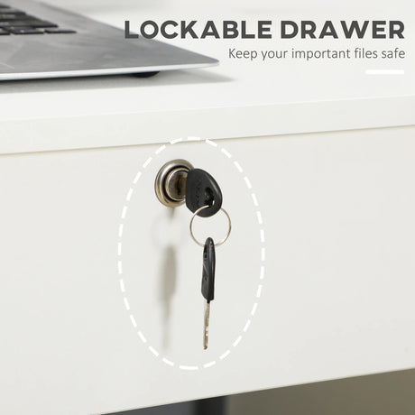 HOMCOM Computer Desk, Home Office Desk with Lockable Drawer, Storage Shelf for Study Bedroom, 110 x 50 x 76 cm, White