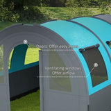 Outsunny Six Man Duo Room Tunnel Tent, with Accessories - Grey/Blue