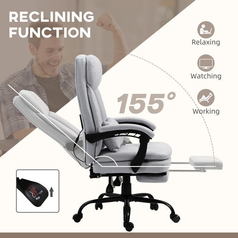 Vinsetto Office Chair, Ergonomic Desk Chair with 6-Point Vibration Massage and Lumbar Heating, Computer Chair with Lumbar Support Pillow, 155° Reclining Back and Footrest, Grey