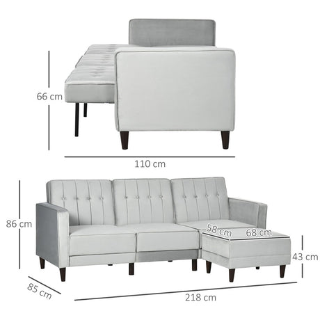 HOMCOM L Shape Sofa Bed Set with 3-Seater Sofa and Footstool, Corner Sofa Bed with Ottoman, Light Grey