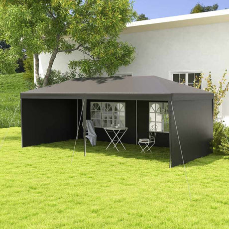 Outsunny 6 x 3 m Party Tent Gazebo Marquee Outdoor Patio Canopy Shelter with Windows and Side Panels Dark Grey