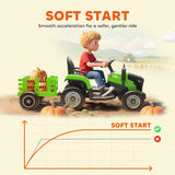 AIYAPLAY 12V Ride on Tractor and Trailer with Remote Control, Music, Shifter, Start-Up Sound, for Kids Ages 3-8 Years, Green