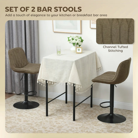 HOMCOM Set of Two Linen-Look Bar Stools - Brown