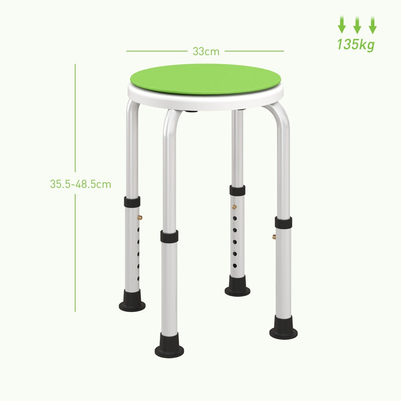 HOMCOM 360° Swivel Shower Chair, Height Adjustable Aluminium Shower Stool with Non-Slip Feet for Disabled, Elderly, Green