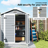 Outsunny 6'x4.5' Garden Storage Shed, Lockable Garden Shed with Double Doors, Window, Vent and Plastic Roof, Grey