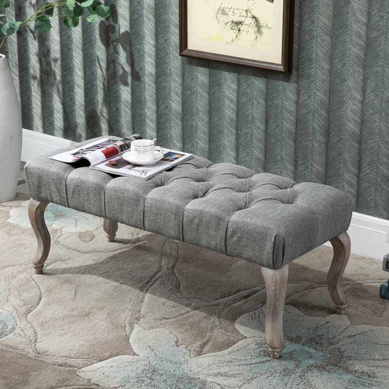 HOMCOM Tufted Upholstered Accent Bench Window Seat Bed End Stool Fabric Ottoman for Living Room, Bedroom, Hallway