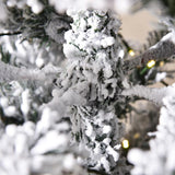 HOMCOM 6FT Prelit Artificial Snow Flocked Christmas Tree with Warm White LED Light, Holiday Home Xmas Decoration, Green White