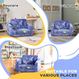 AIYAPLAY 2 in 1 Kids Kids Folding Bed Armchair with Glow in The Dark Cosmic Design, Washable Cushion and Cover, Blue