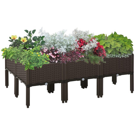 Outsunny Set of 6 26L Garden Raised Bed Elevated Patio Flower Plant Planter Box PP Vegetables Planting Container, Brown