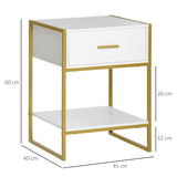 HOMCOM Set of Two Elegant Bedside Tables - White/Gold-Tone