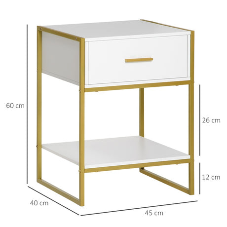 HOMCOM Set of Two Elegant Bedside Tables - White/Gold-Tone