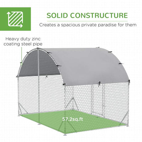 PawHut Walk In Chicken Run Galvanised Chicken Coop Hen Poultry House Cage Rabbit Hutch Pet Playpen Garden with Water-Resist Cover, 2.8 x 1.9 x 2m